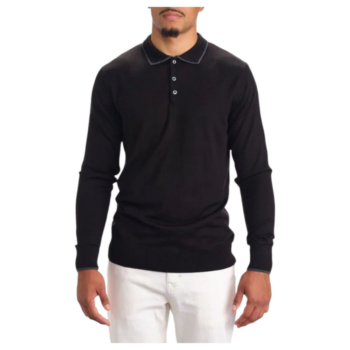 Garnet Merino Wool Polo Sweater In Black 2322018-2 Black