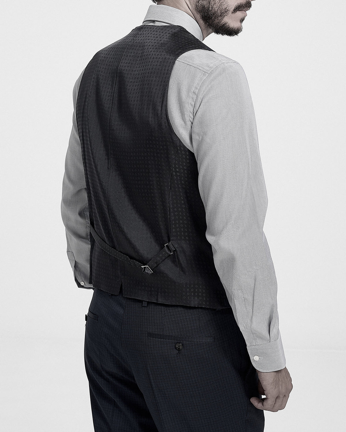 BOSS Three-Piece Slim-Fit Suit in Patterned Stretch Wool-Black 50479632-001