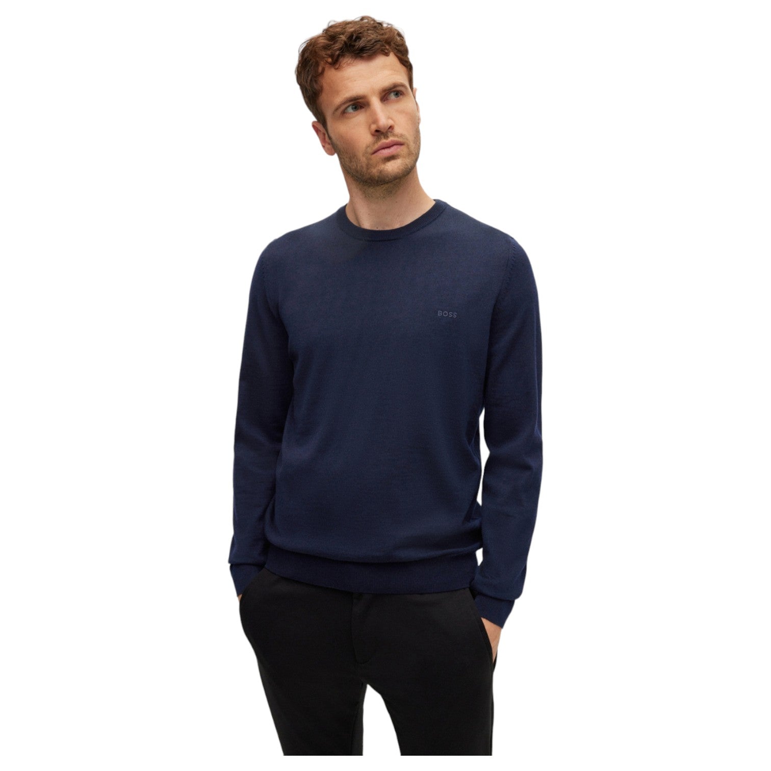 BOSS - PACELLO Dark Blue V-Neck Cotton Sweater 50506042 404