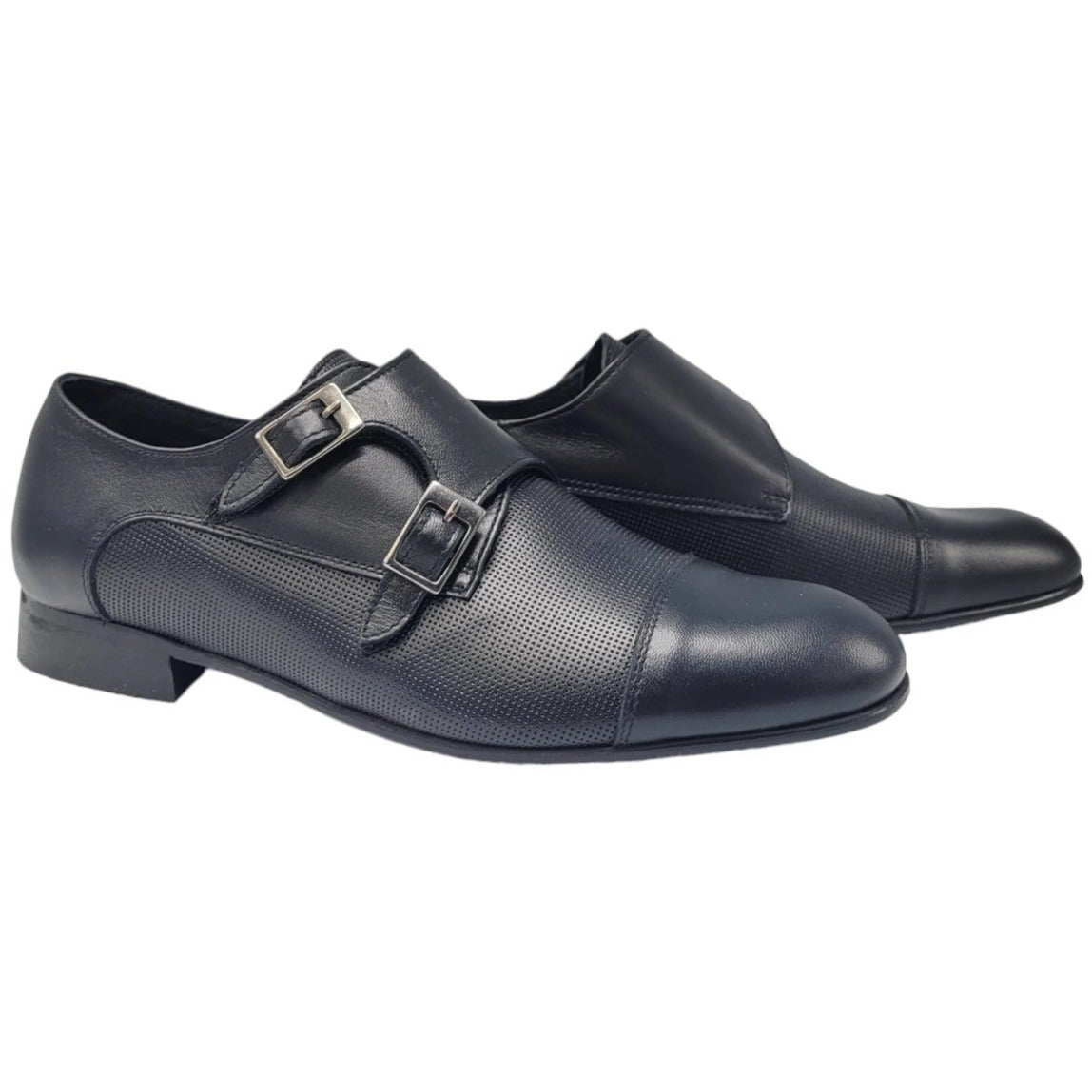 Andanines Boys' Perforated Monk Strap Dress Shoe 182705 Black
