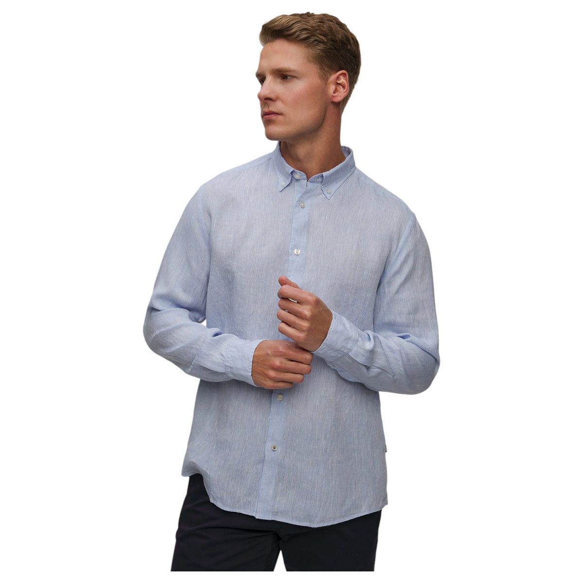 BOSS Men's Light Blue Linen Shirt Hugo Boss 50529137 450