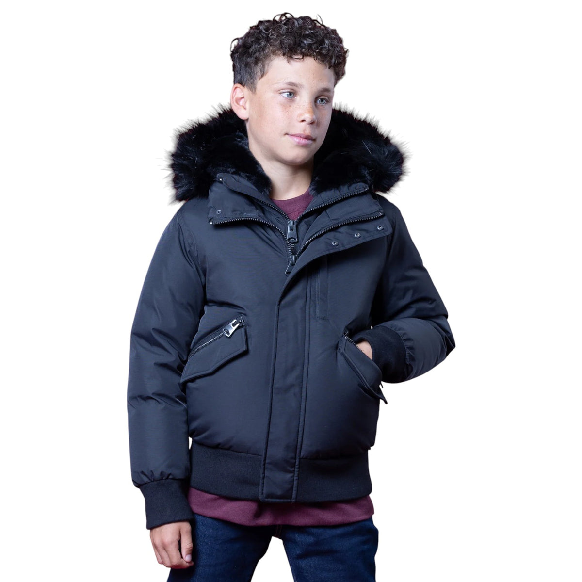 T.O Boys Mimo Puffer Coat In Black/Blk Fur CT-MC-BB-BF