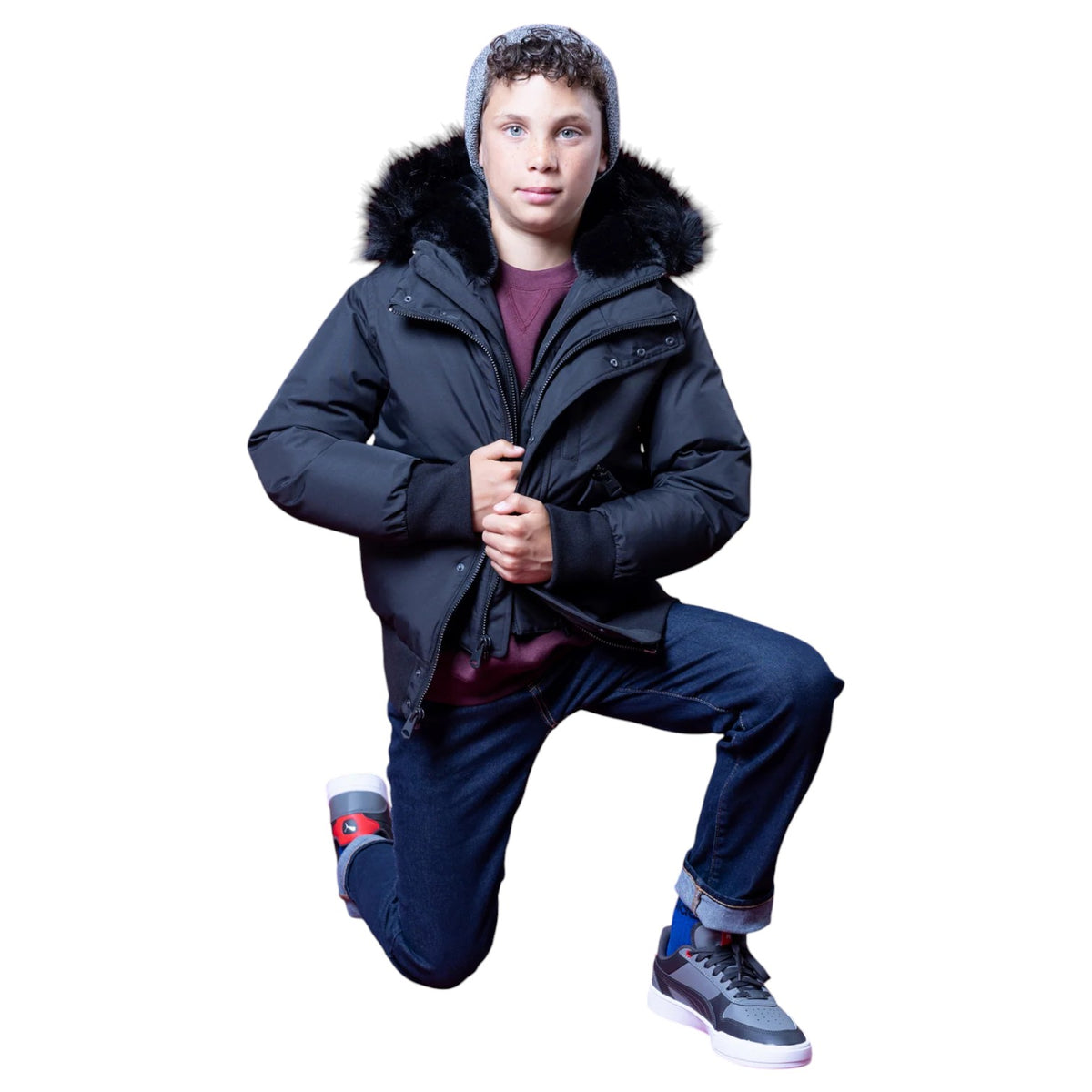 T.O Boys Mimo Puffer Coat In Black/Blk Fur CT-MC-BB-BF