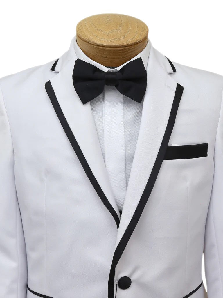 Leo & Zachary Boys' White Tuxedo with Black Pants and Black-Trim Notch Lapel TUX MAG WHITE