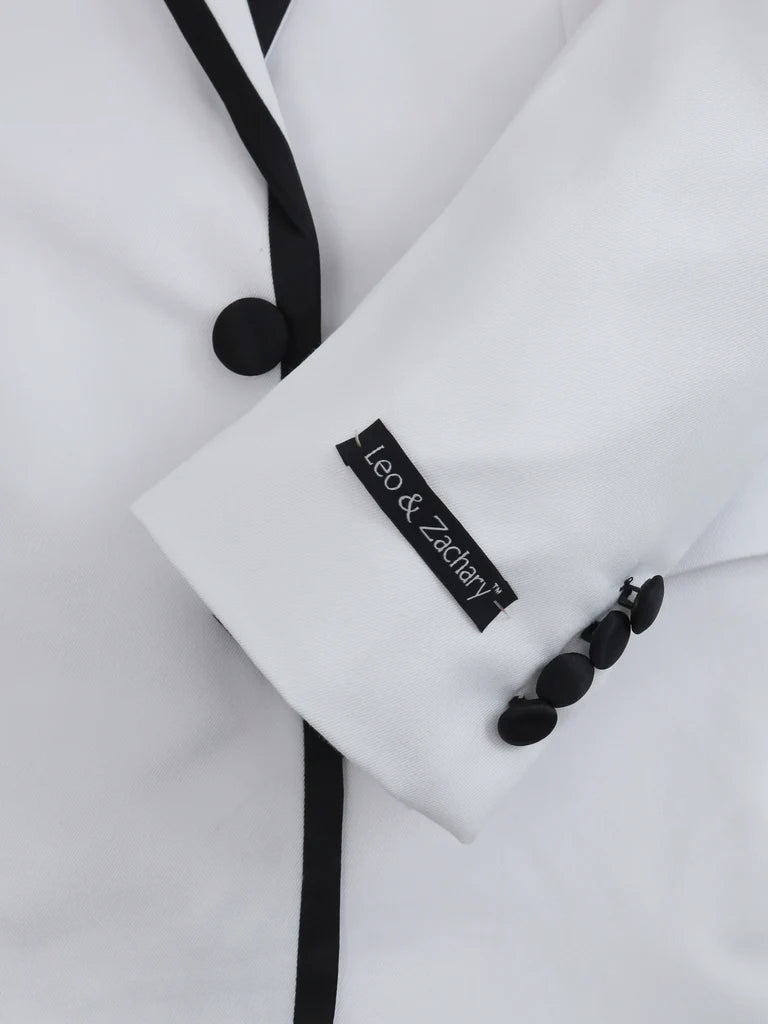 Leo & Zachary Boys' White Tuxedo with Black Pants and Black-Trim Notch Lapel TUX MAG WHITE