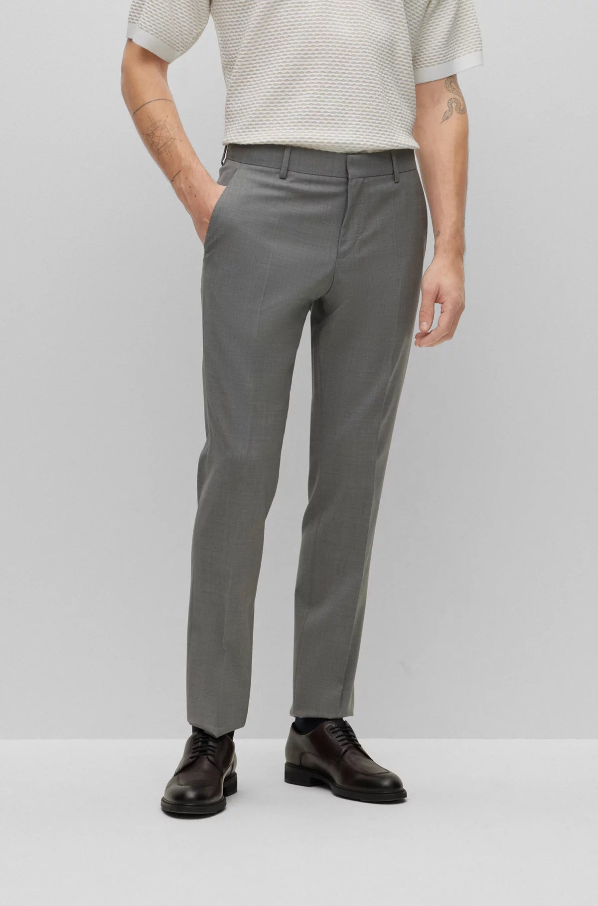 BOSS Slim-Fit Suit in Melange Silver Stretch Virgin Wool 50489347-041