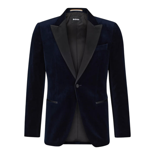 BOSS Men's Slim-Fit Tuxedo Jacket in Pure Cotton-Velvet in Blue 50484709-405
