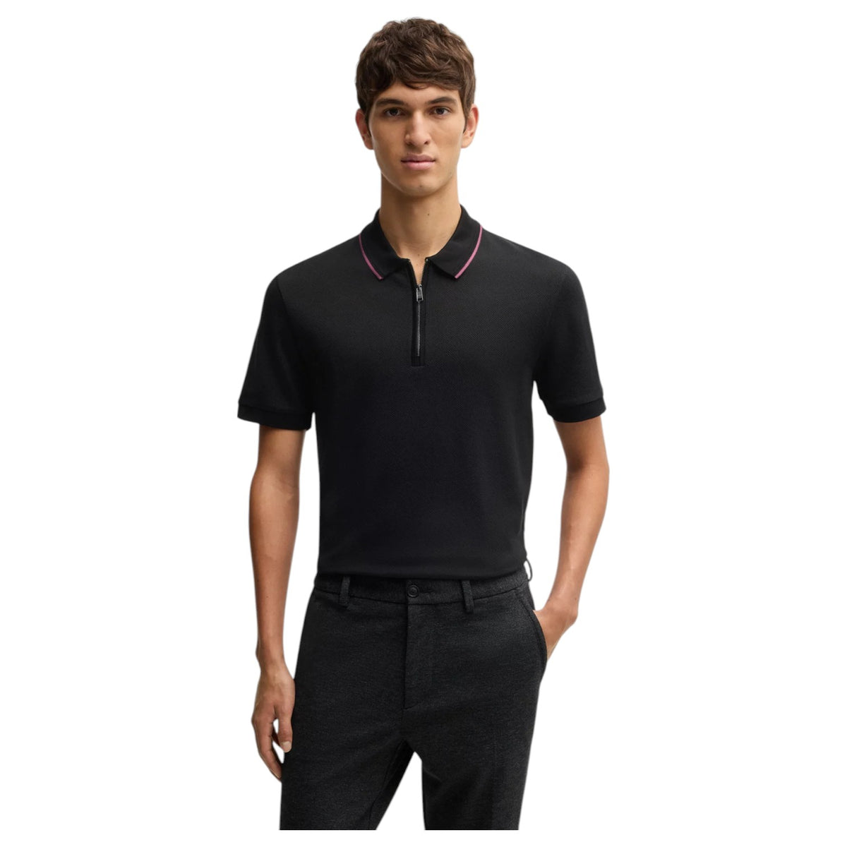 Boss Structured-Cotton Polo Shirt With Zip Placket 50532612