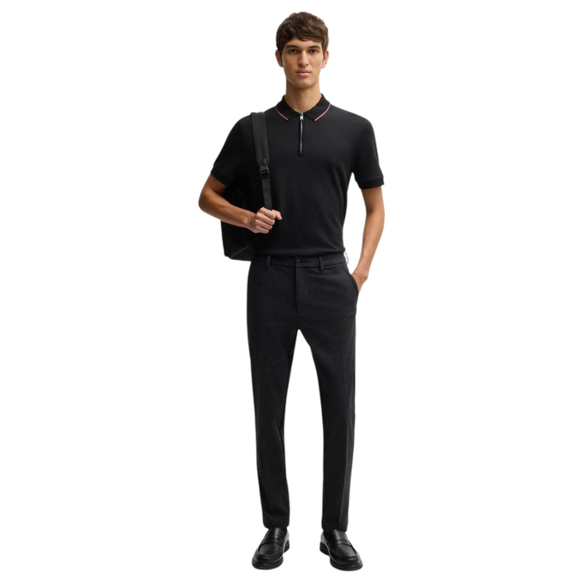 Boss Structured-Cotton Polo Shirt With Zip Placket 50532612