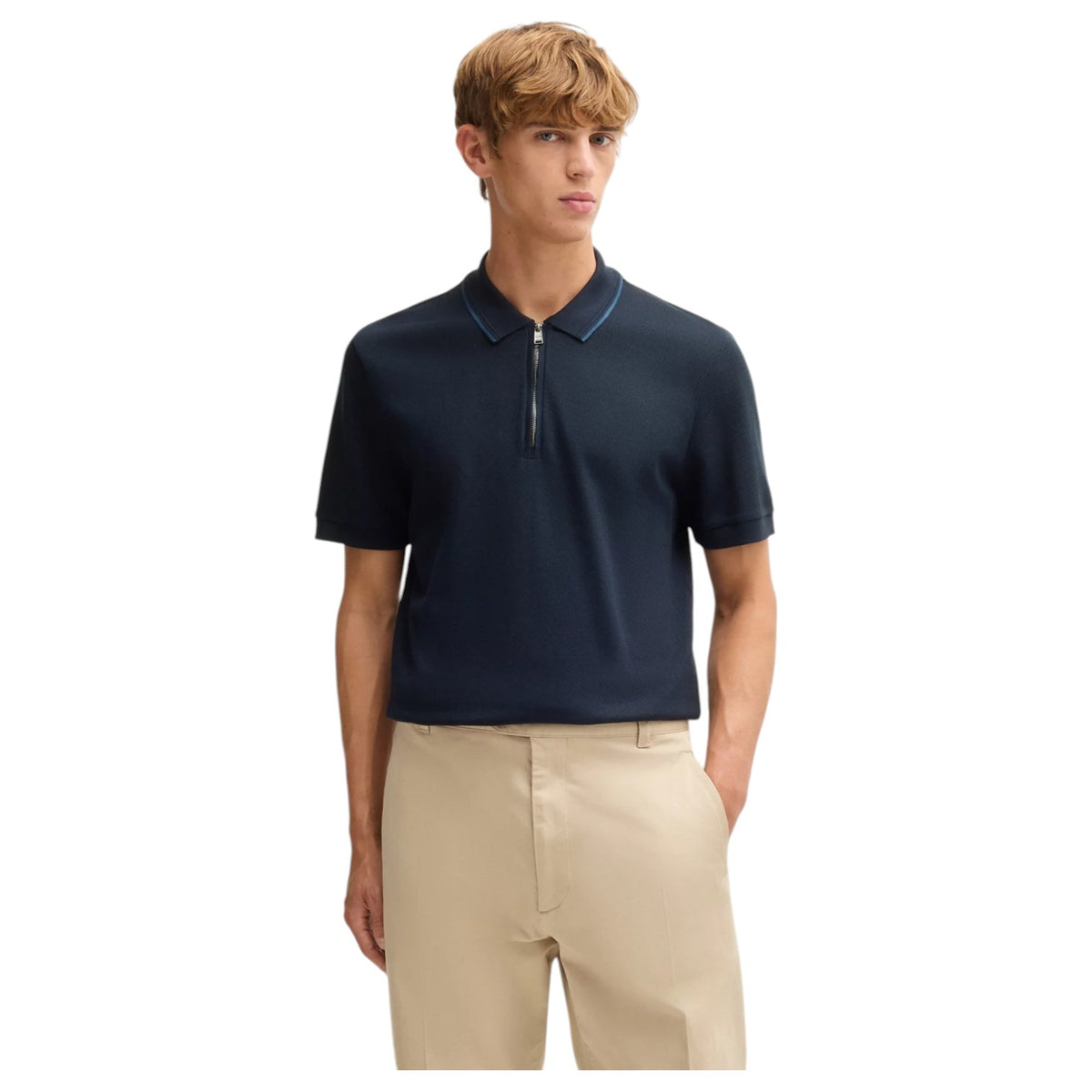 Boss Structured-Cotton Polo Shirt With Zip Placket 50532612