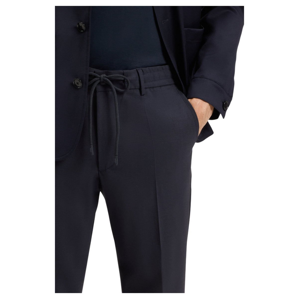 Boss Modern-Fit Trousers In A Wool Blend With Draw Strings