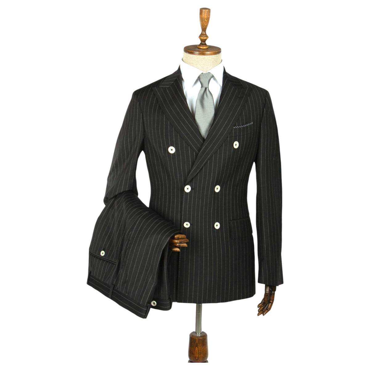 Victor Baron Men's Suit Black Stripe Double Breasted 7692/X27