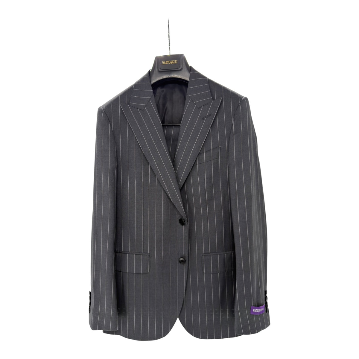 Original Bartorelli charcoal gray chalk stripe peak lapel suit 2496F-186-2