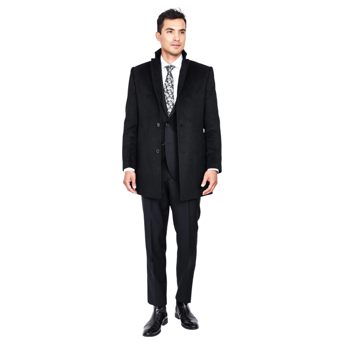 Bresciani Men's Long Coat In Wool And Cashmere RGB-O-Black