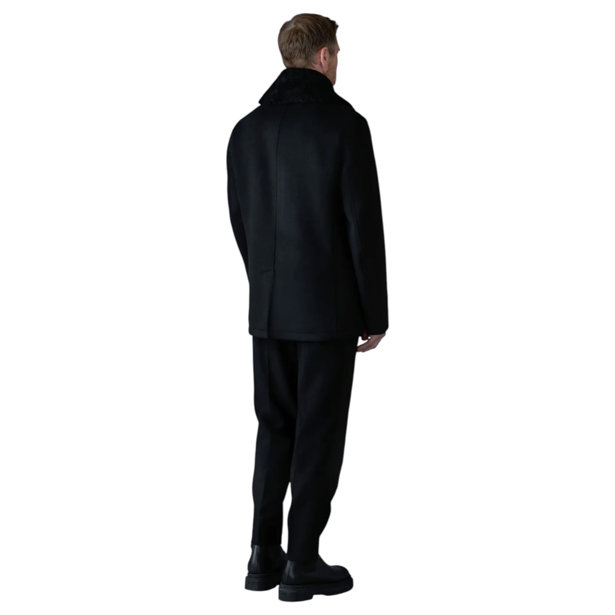 Mackage COLE Wool Double-Breasted Jacket With Shearling Collar