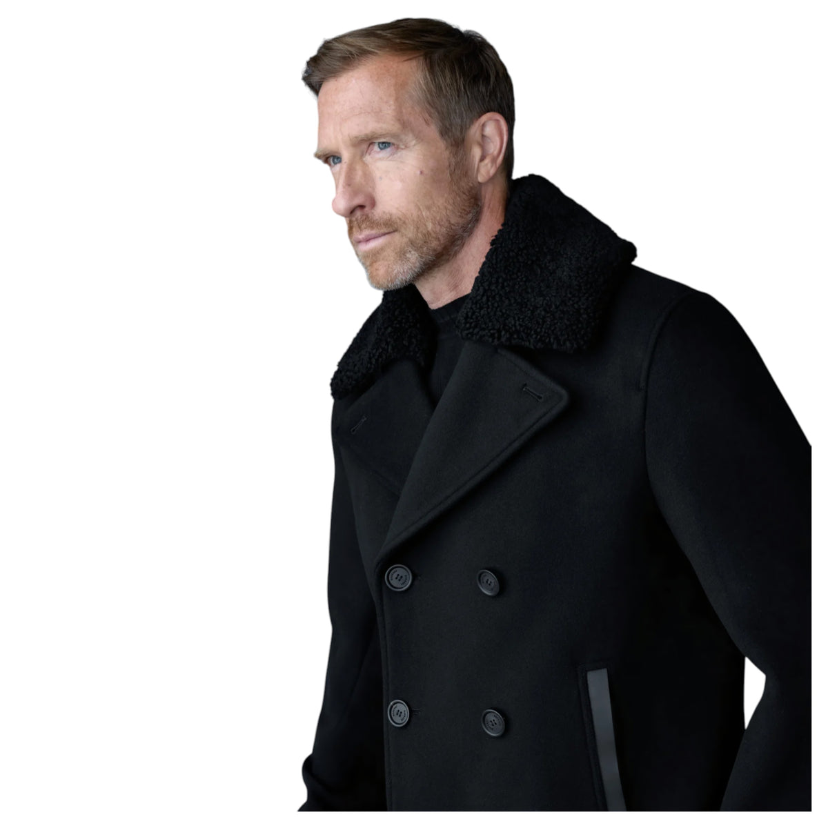 Mackage COLE Wool Double-Breasted Jacket With Shearling Collar