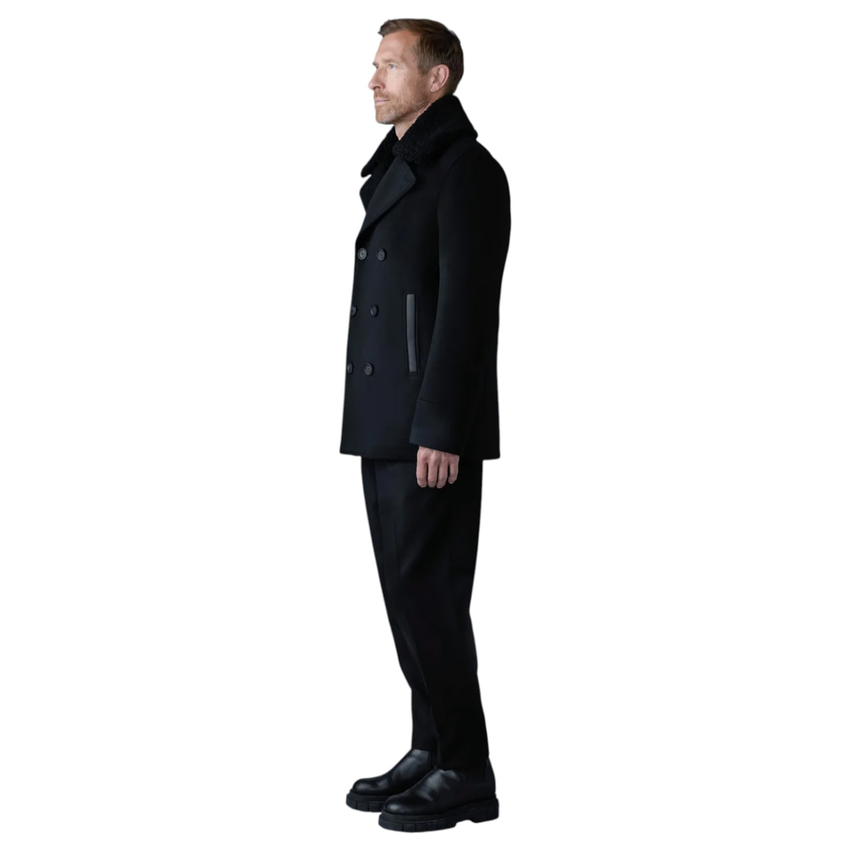 Mackage COLE Wool Double-Breasted Jacket With Shearling Collar