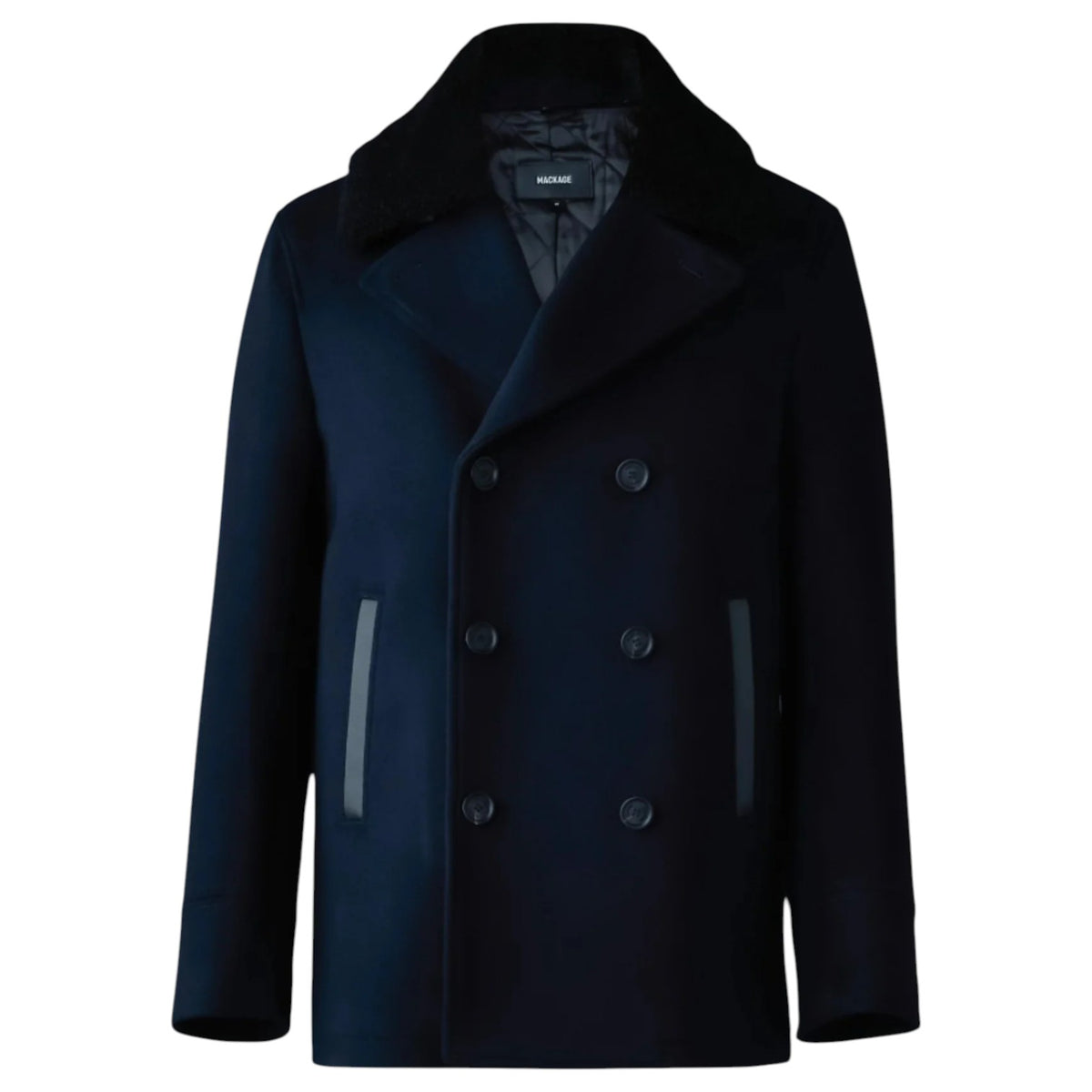 Mackage COLE Wool Double-Breasted Jacket With Shearling Collar