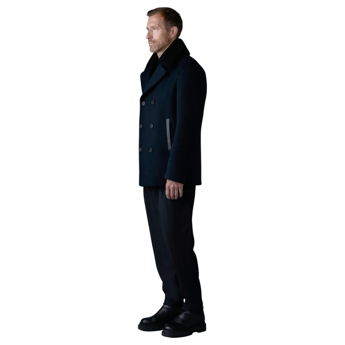 Mackage COLE Wool Double-Breasted Jacket With Shearling Collar