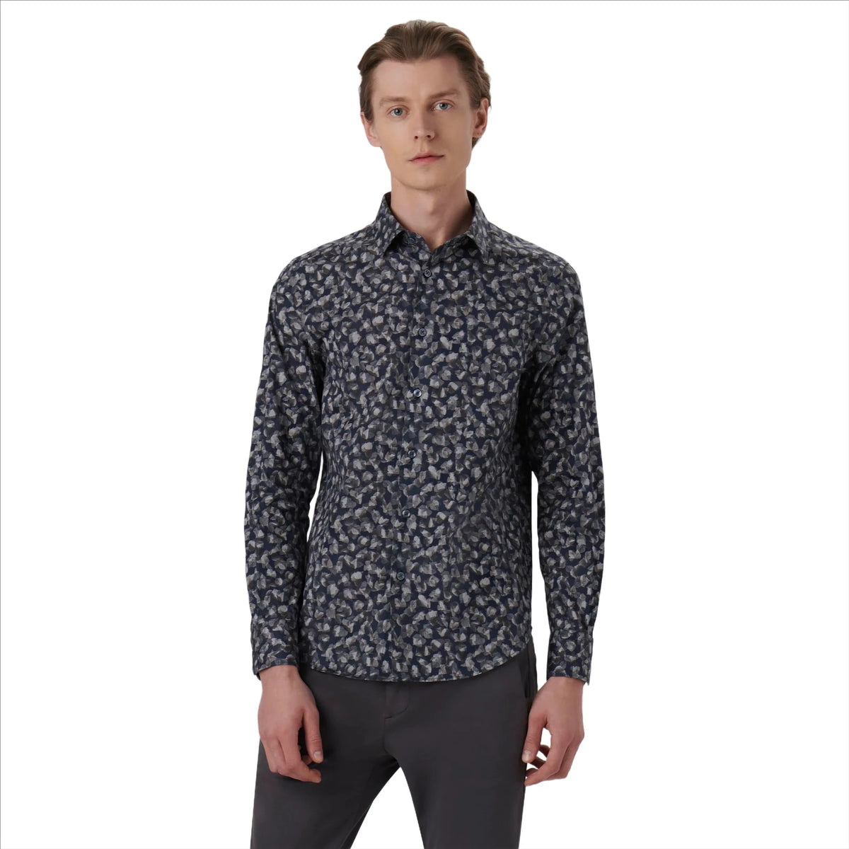 Bugatchi Julian Leaf Print Shirt CS3103L3S Chestnut