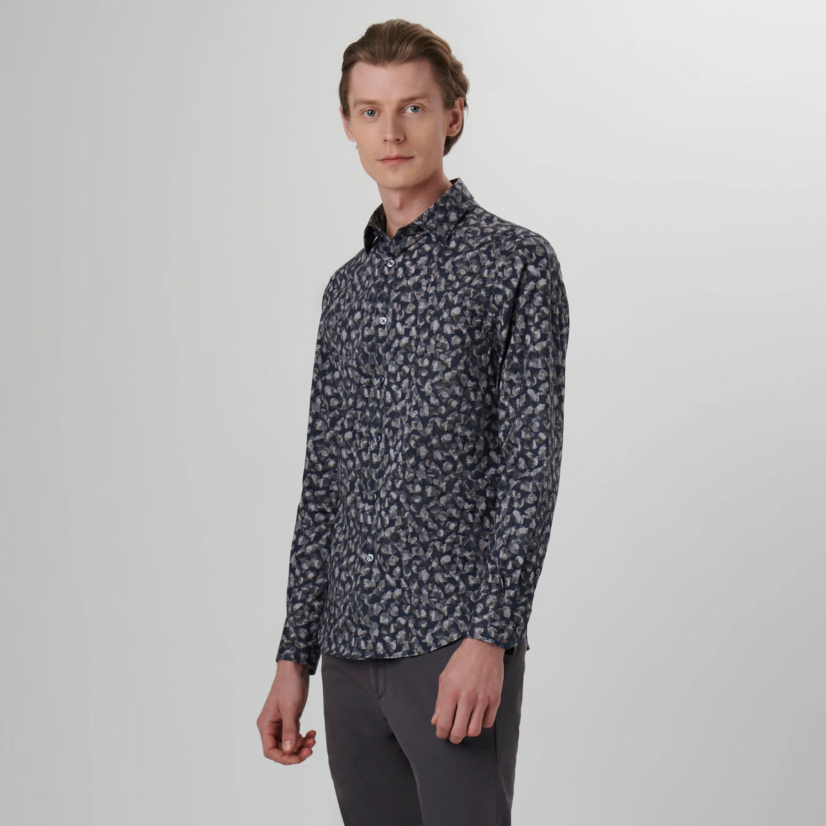 Bugatchi Julian Leaf Print Shirt CS3103L3S Chestnut