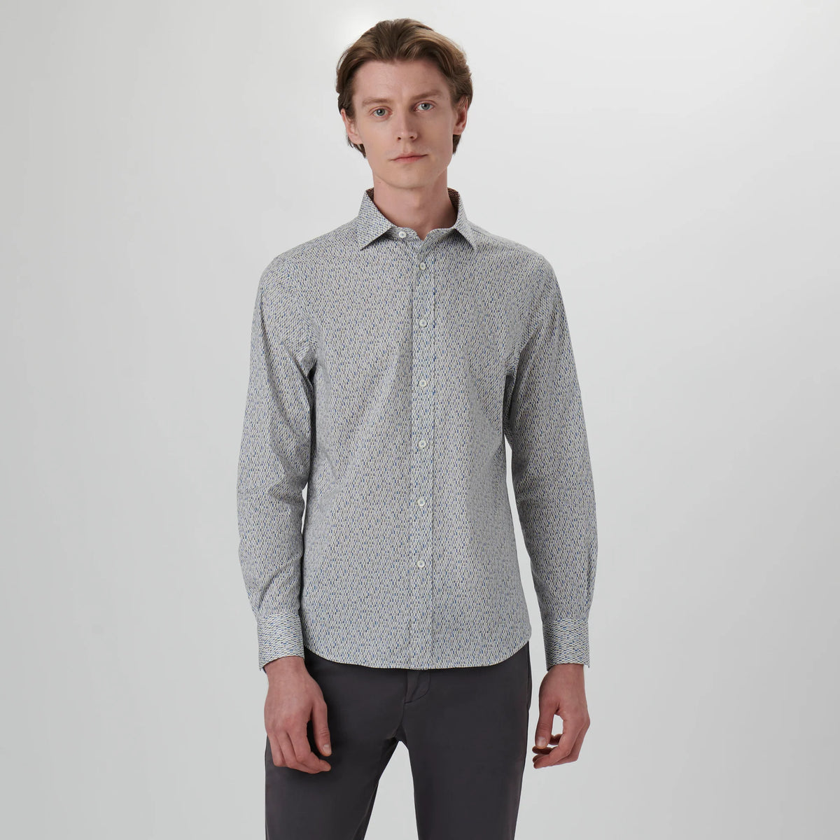 Bugatchi Axel Mosaic Print Shirt - CS3190L7S Cement