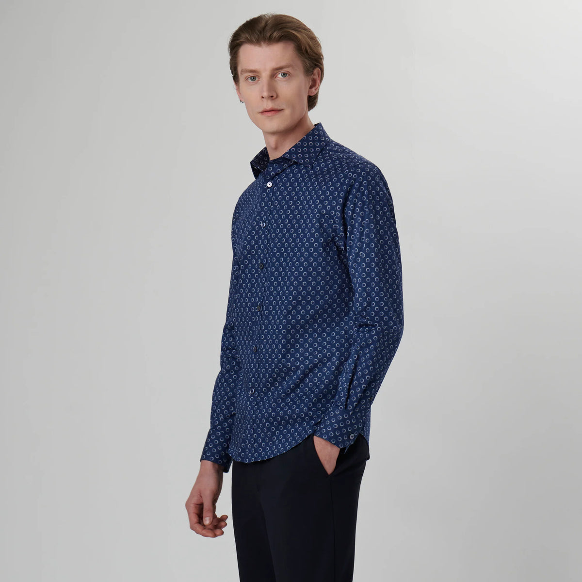 Bugatchi Axel Geometric Shirt CS3312L7S Navy