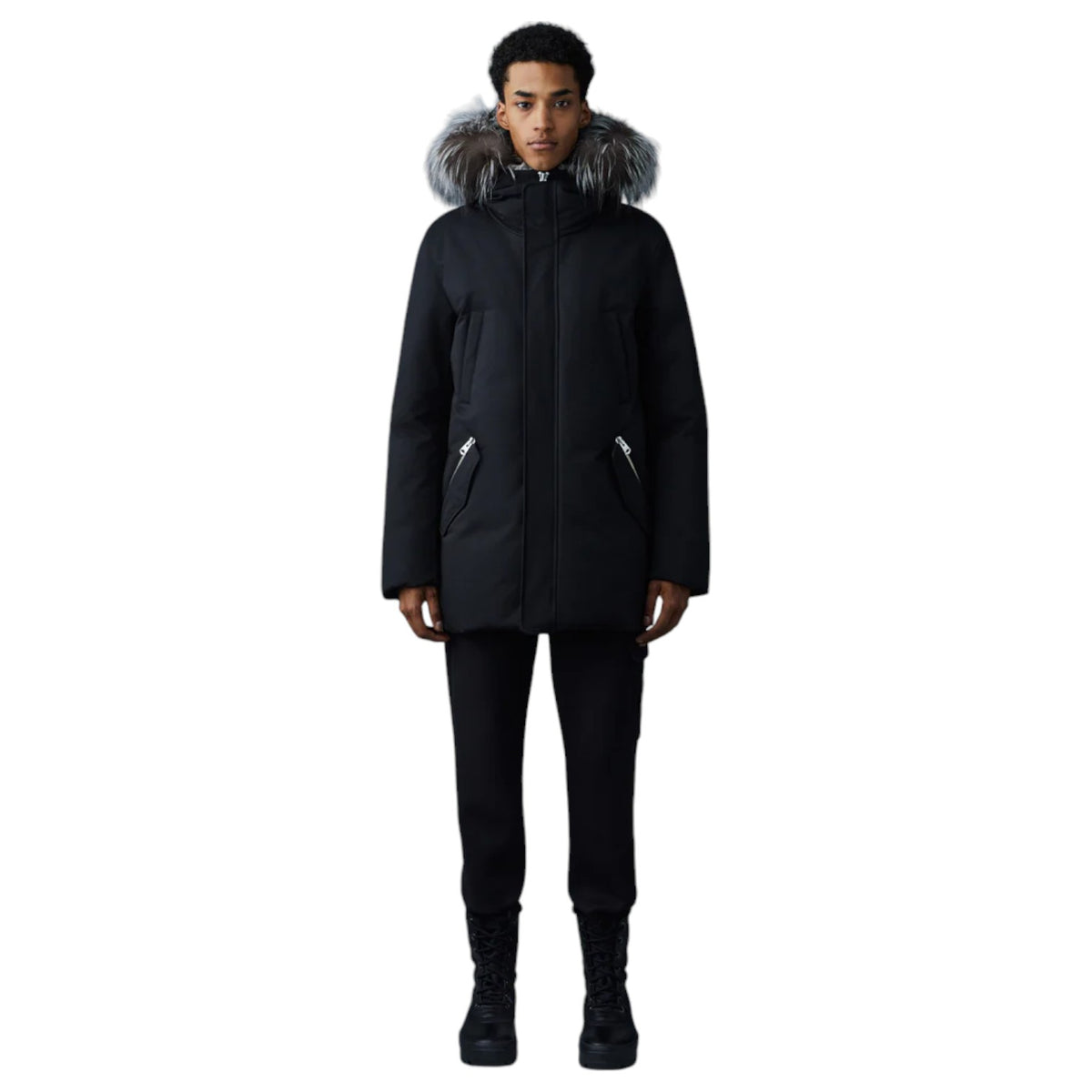 Mackage EDWARD-XZ 2-in-1 Down Parka With Hooded Bib And Silver Fox Fur