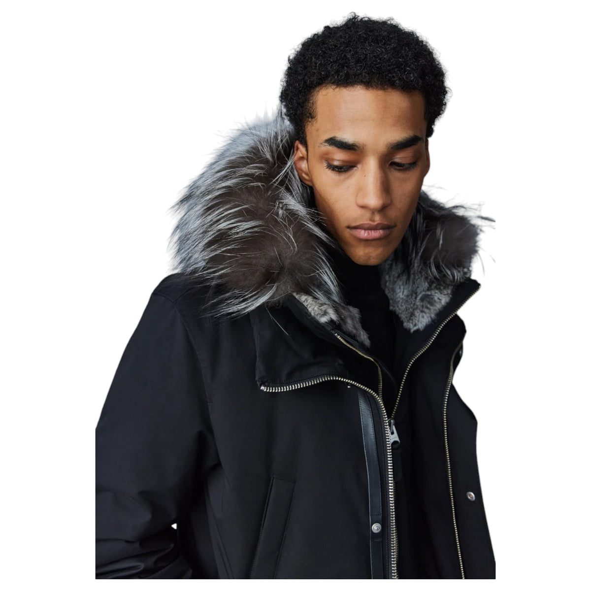 Mackage EDWARD-XZ 2-in-1 Down Parka With Hooded Bib And Silver Fox Fur