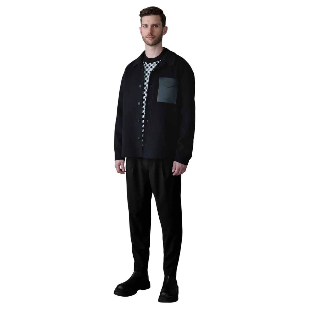 Mackage Emmanuel Double-face Wool overshirt with leather patch pocket