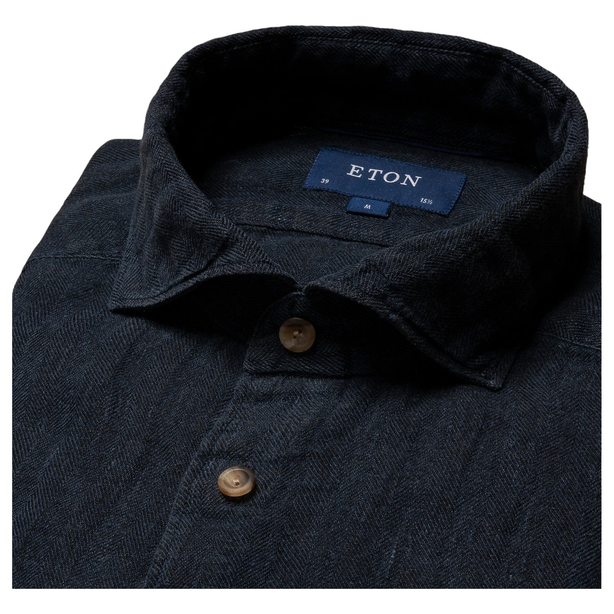 Eton Navy Blue Herringbone Linen Long Sleeve Shirt 100010111 28