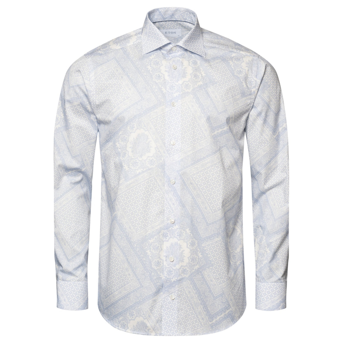 Eton Light Blue Motif Print Signature Twill Shirt In Slim Fit 100010261 21