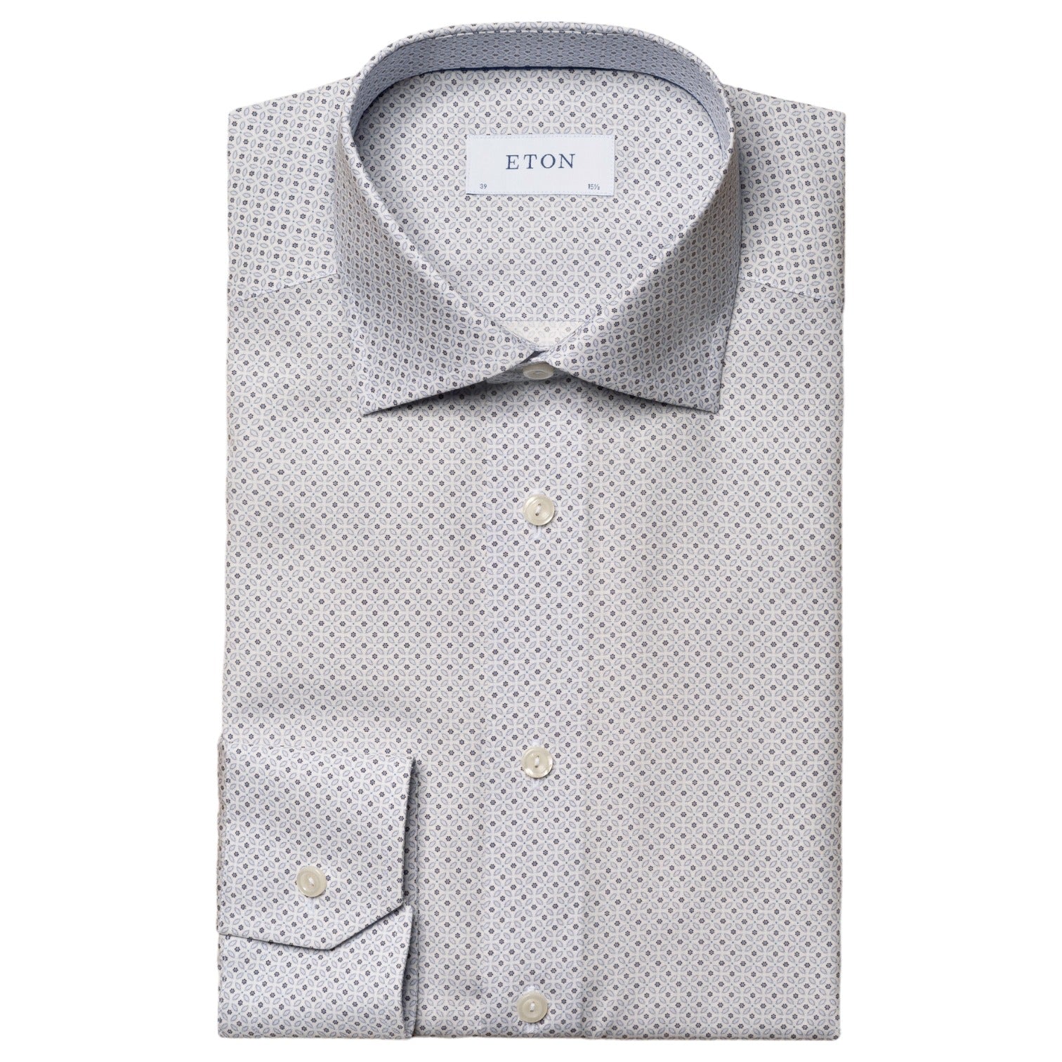 Eton Light Blue Micro Floral Print Signature Poplin Shirt in Slim Fit 100010259 23 43/17