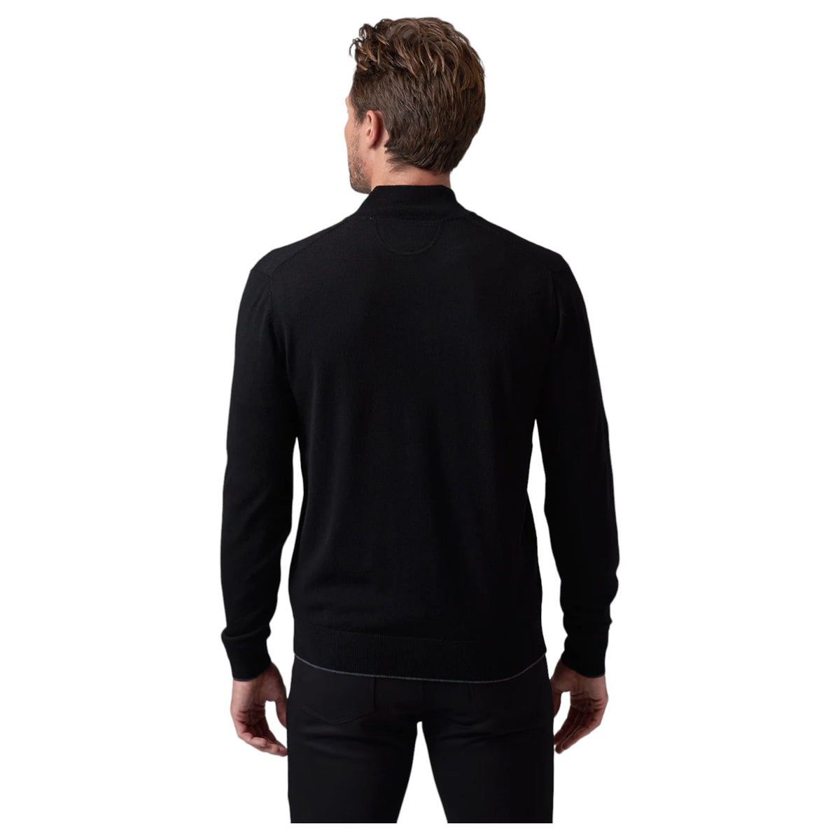 Raffi Mock Neck Quarter Zip Sweater in 100% Merino Wool HWC19398-Z Black