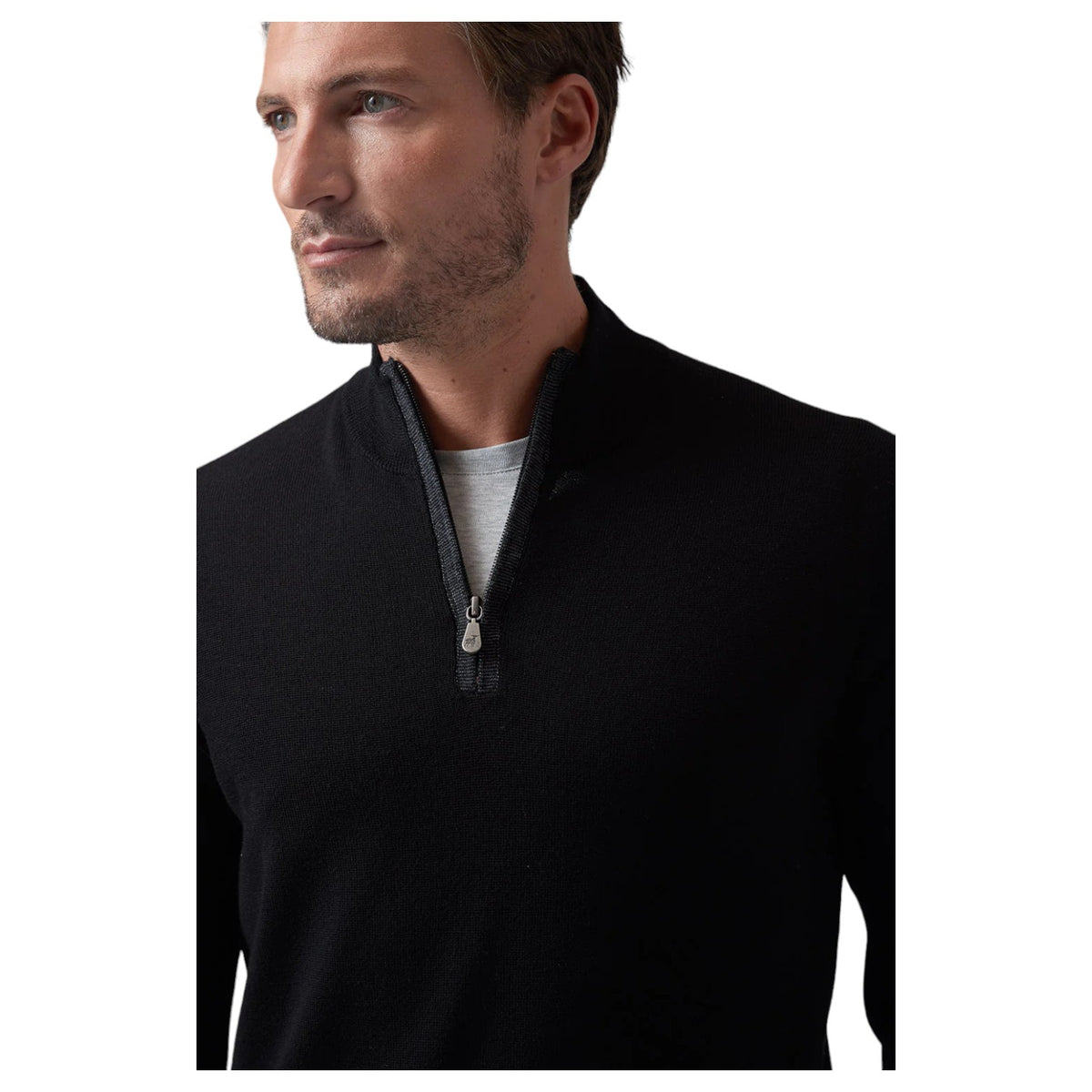 Raffi Mock Neck Quarter Zip Sweater in 100% Merino Wool HWC19398-Z Black