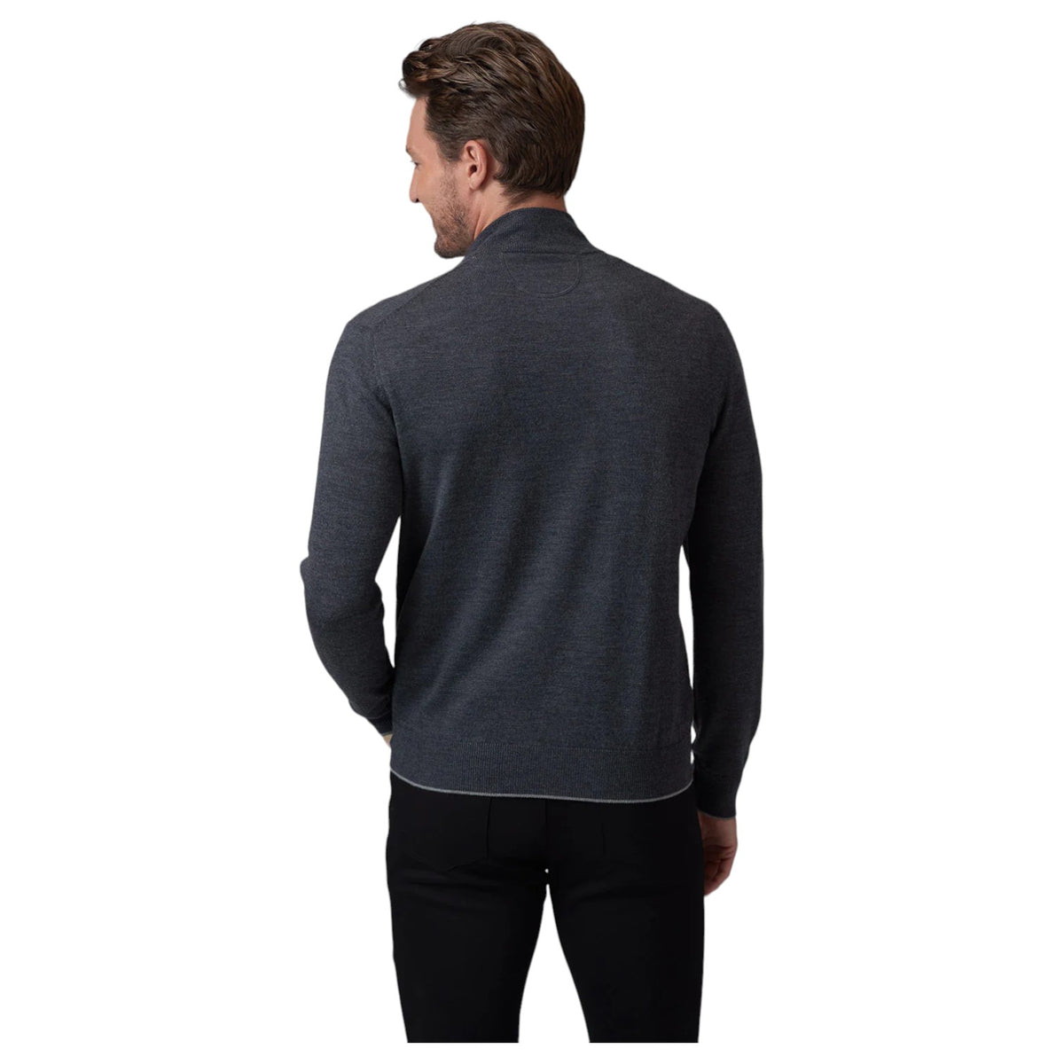 Raffi Mock Neck Quarter Zip Sweater in 100% Merino Wool HWC19398-Z Charcoal