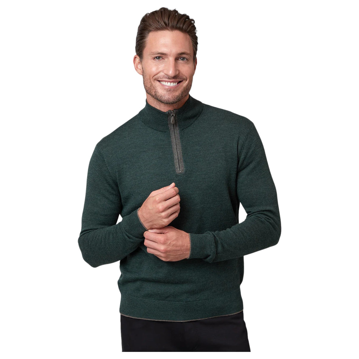 Raffi Mock Neck Quarter Zip Sweater in 100% Merino Wool HWC19398-Z Forest