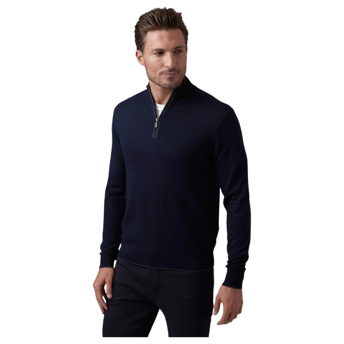 Raffi Mock Neck Quarter Zip Sweater in 100% Merino Wool HWC19398-Z Navy