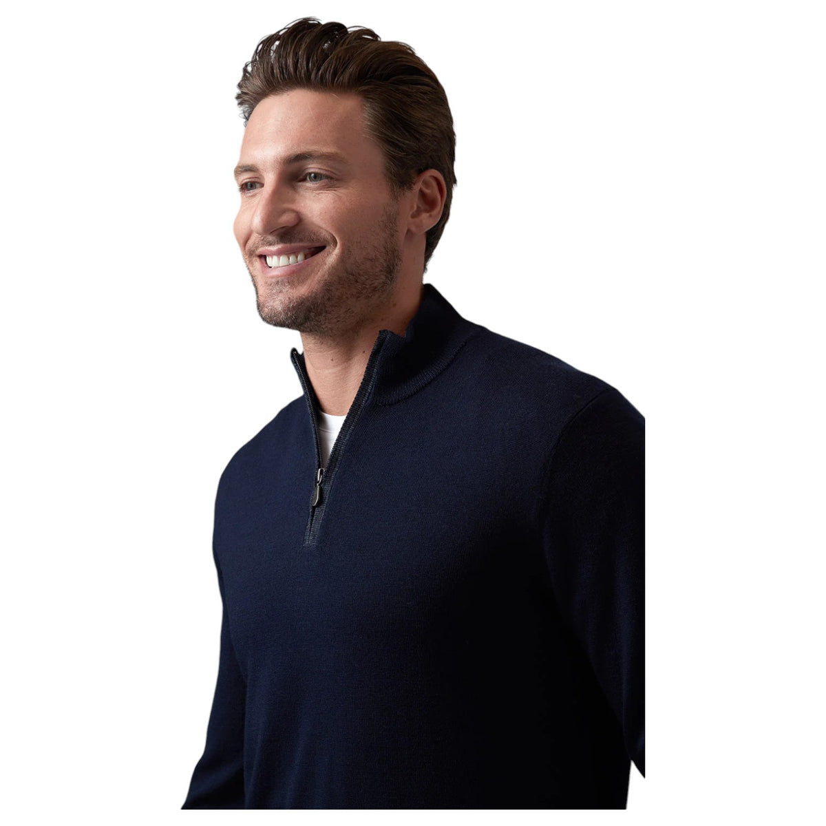Raffi Mock Neck Quarter Zip Sweater in 100% Merino Wool HWC19398-Z Navy