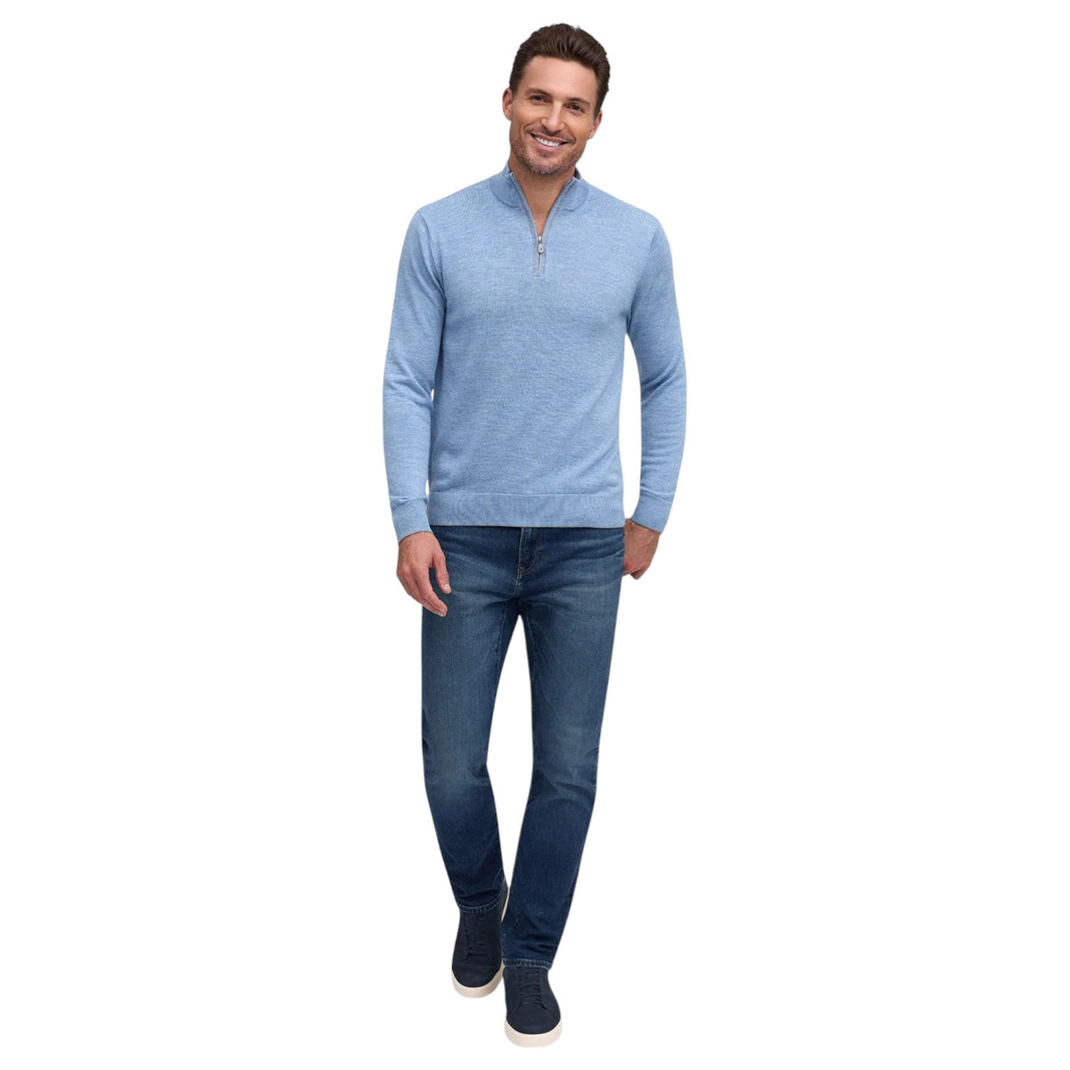 Raffi Mock Neck Quarter Zip Sweater in 100% Merino Wool HWC19398-Z Water