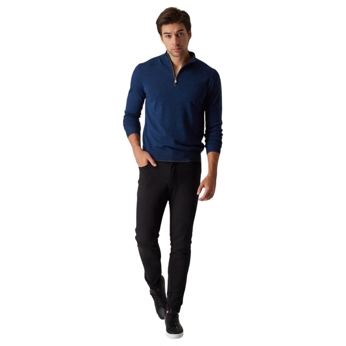 Raffi Mock Neck Quarter Zip Sweater in 100% Merino Wool HWC19398-Z Twilight
