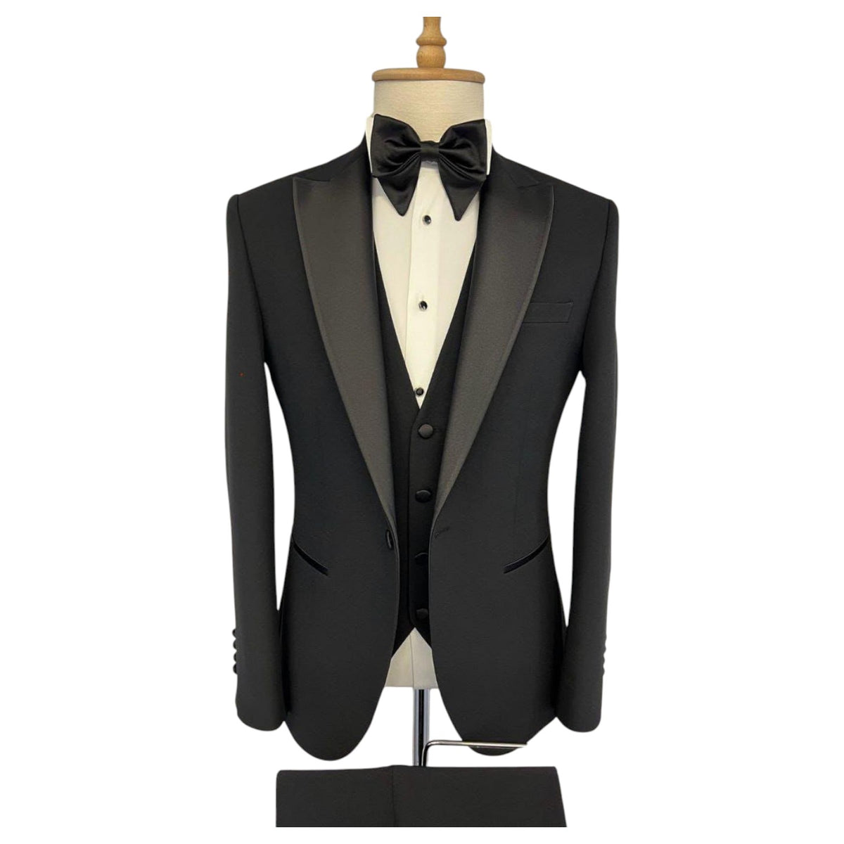 Quesste Black Peak Lapel 3-Piece Tuxedo