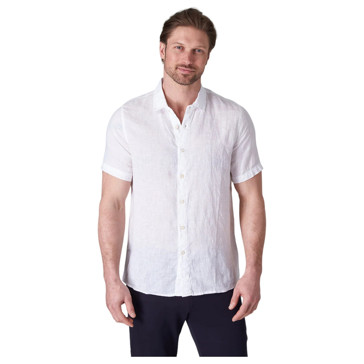 Raffi Bryce Linen Short-Sleeve Shirt QP22800 White
