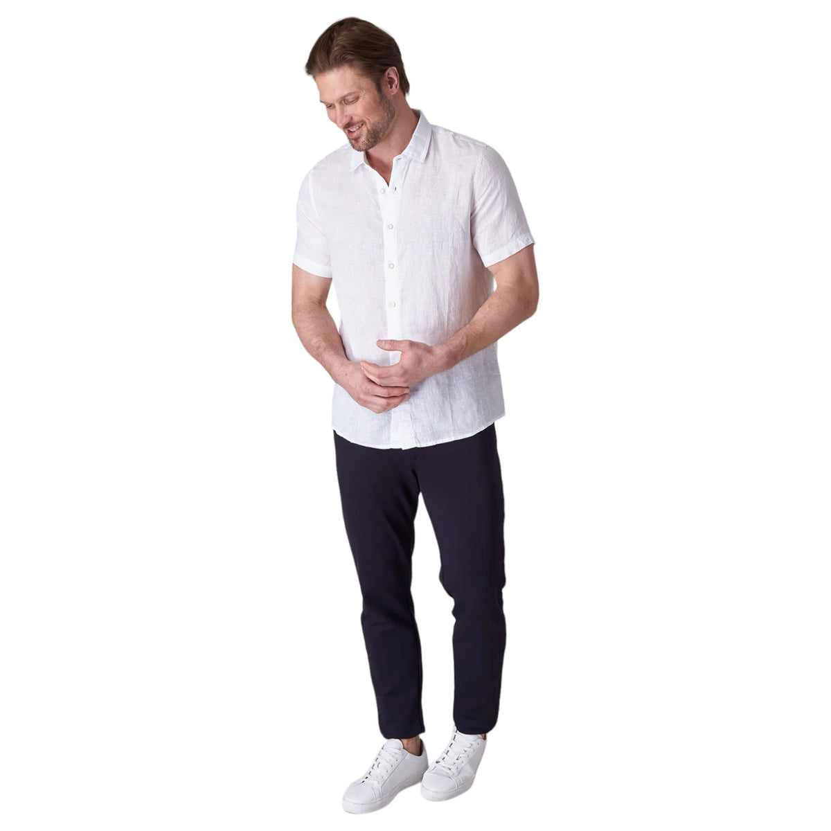 Raffi Bryce Linen Short-Sleeve Shirt QP22800 White
