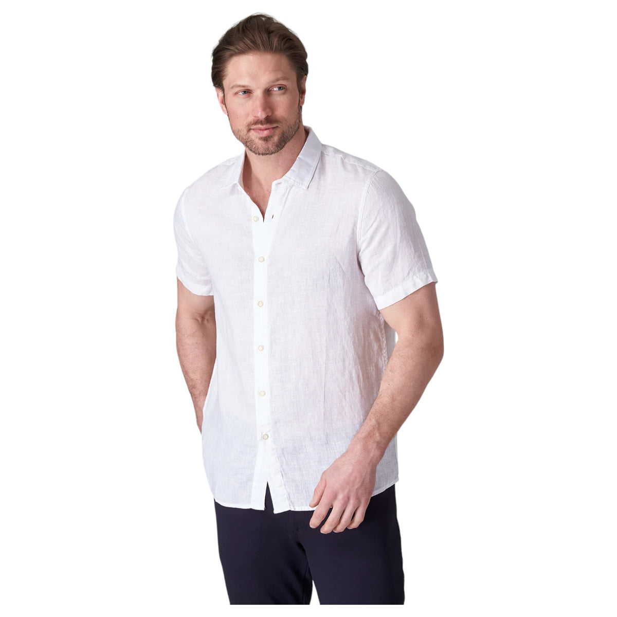 Raffi Bryce Linen Short-Sleeve Shirt QP22800 White