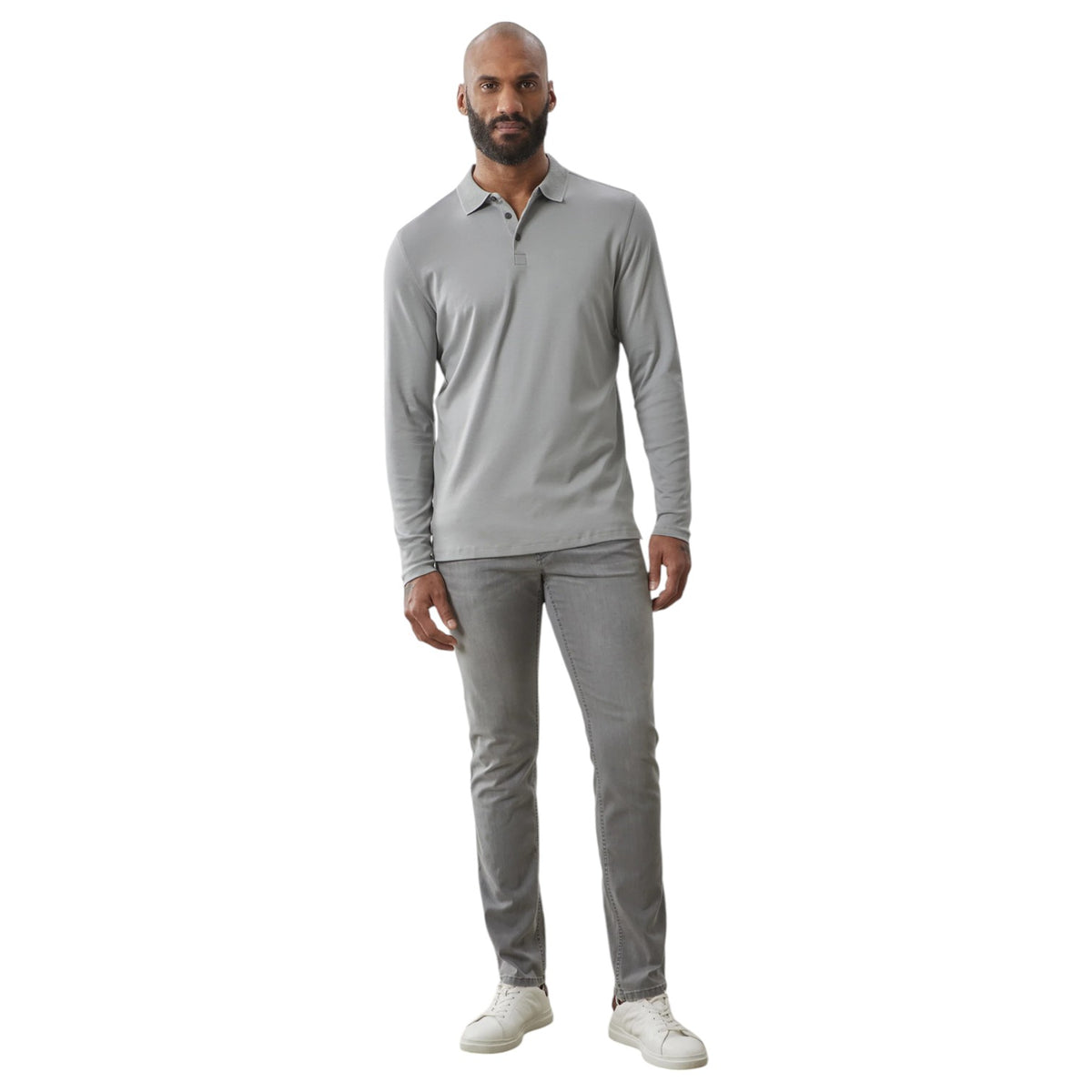 Robert Barakett Long-Sleeve Polo In Griffin Grey RB01384 Griffin Grey