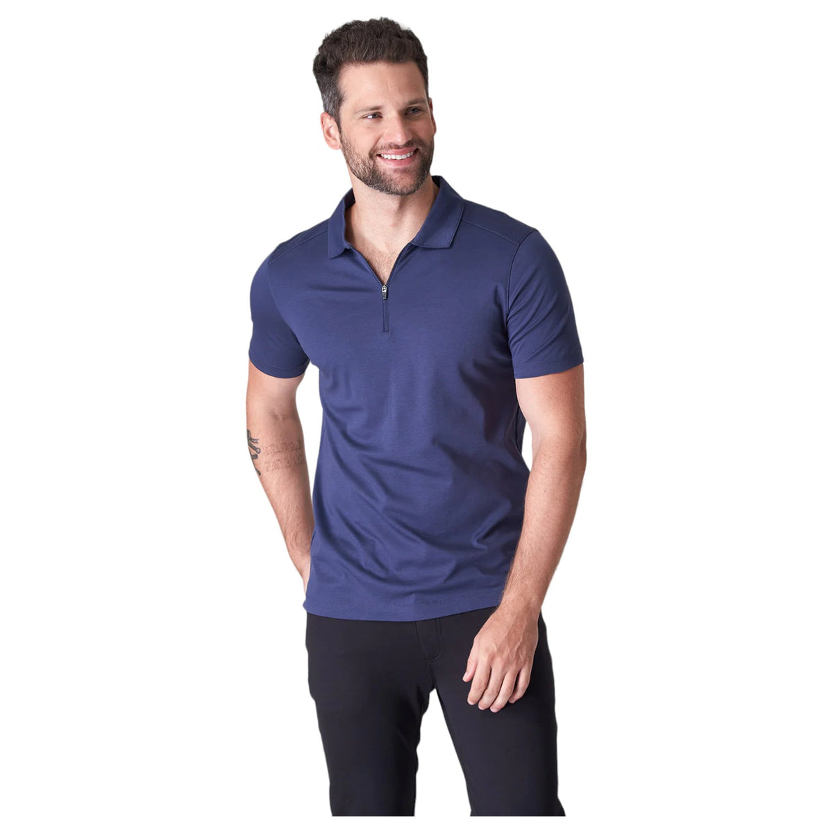 Raffi The Samuel Zip Up Polo Shirt In Midnight RW22586-Z Midnight