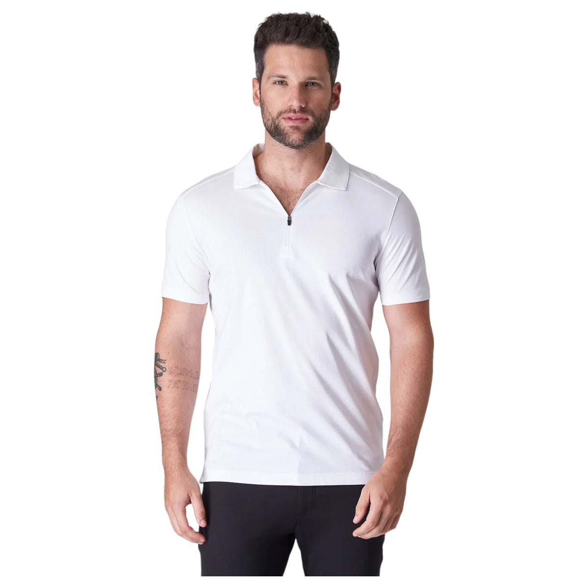 Raffi The Samuel Zip Up Polo Shirt In White RW22586-Z White