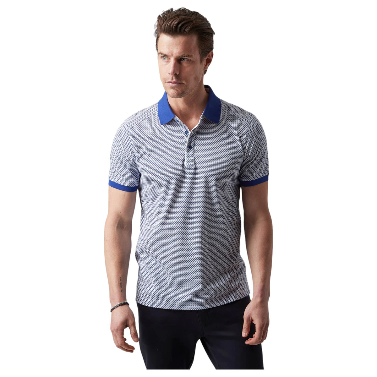 Raffi The Thad Polo Shirt With Fish Print In Blue Pattern RW24036 Blue