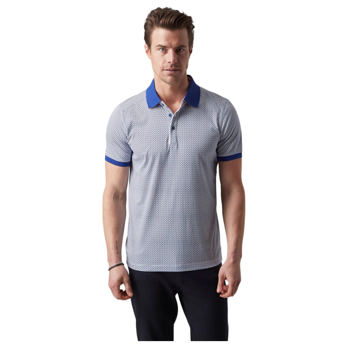 Raffi The Thad Polo Shirt With Fish Print In Blue Pattern RW24036 Blue
